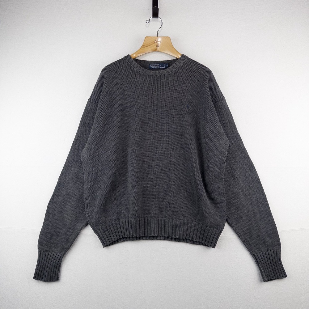 90's Vintage Polo Ralph Lauren Mens XL Sweater Gray Knit Crew Neck *Read